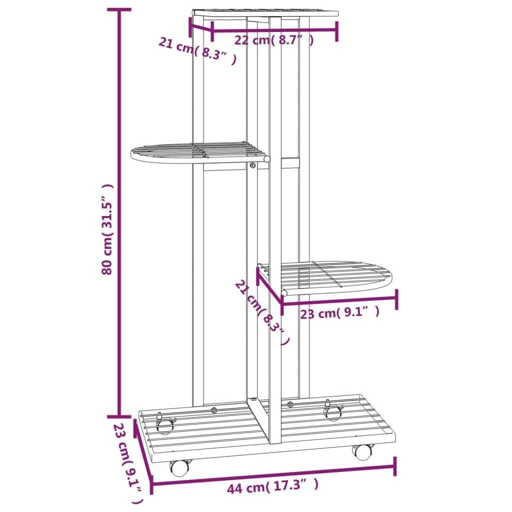 Fioriera a 4 Piani con Ruote 44x23x80 cm Ferro Bianco cod mxl 75541