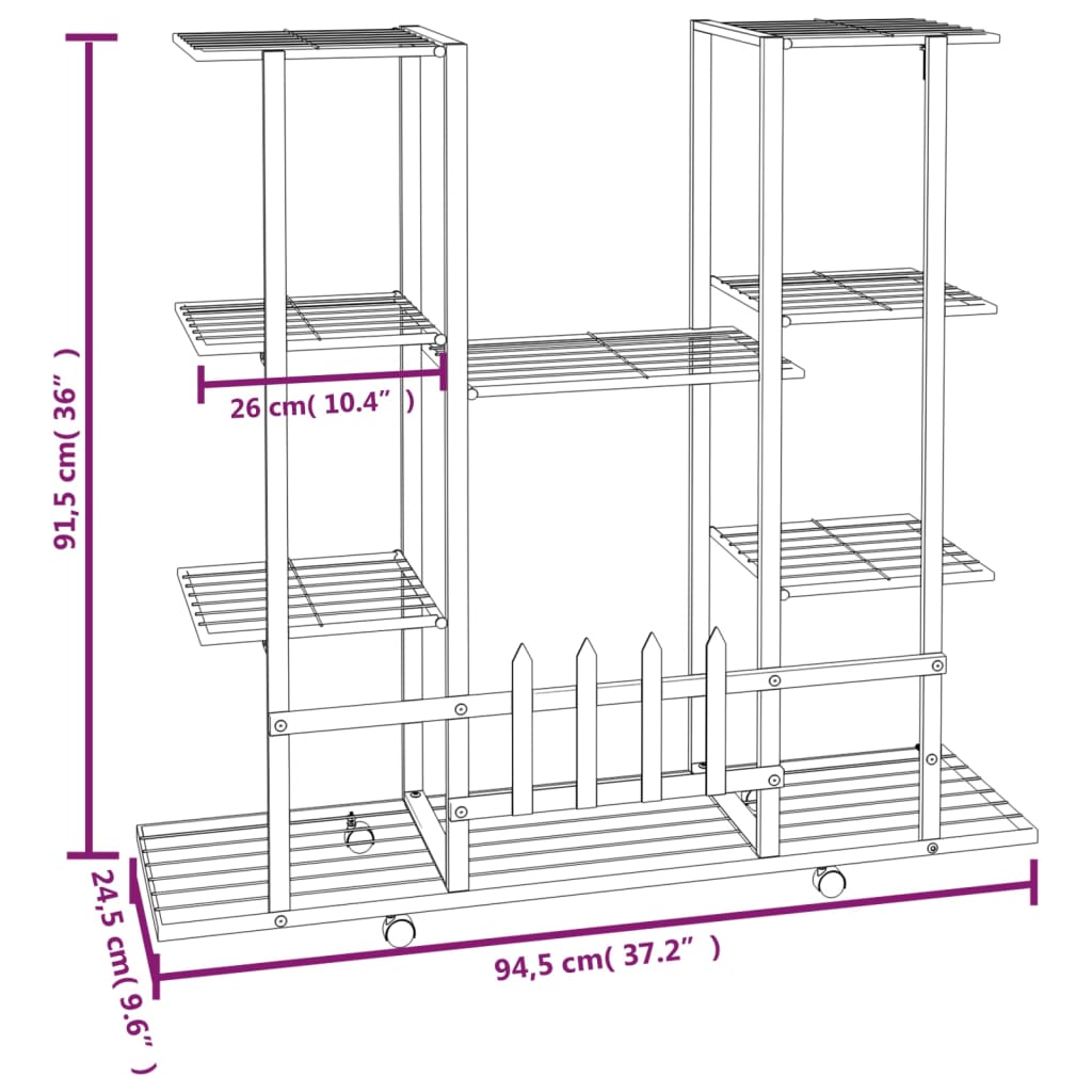 Portafiori con Ruote 94,5x24,5x91,5 cm Ferro Bianco 343122