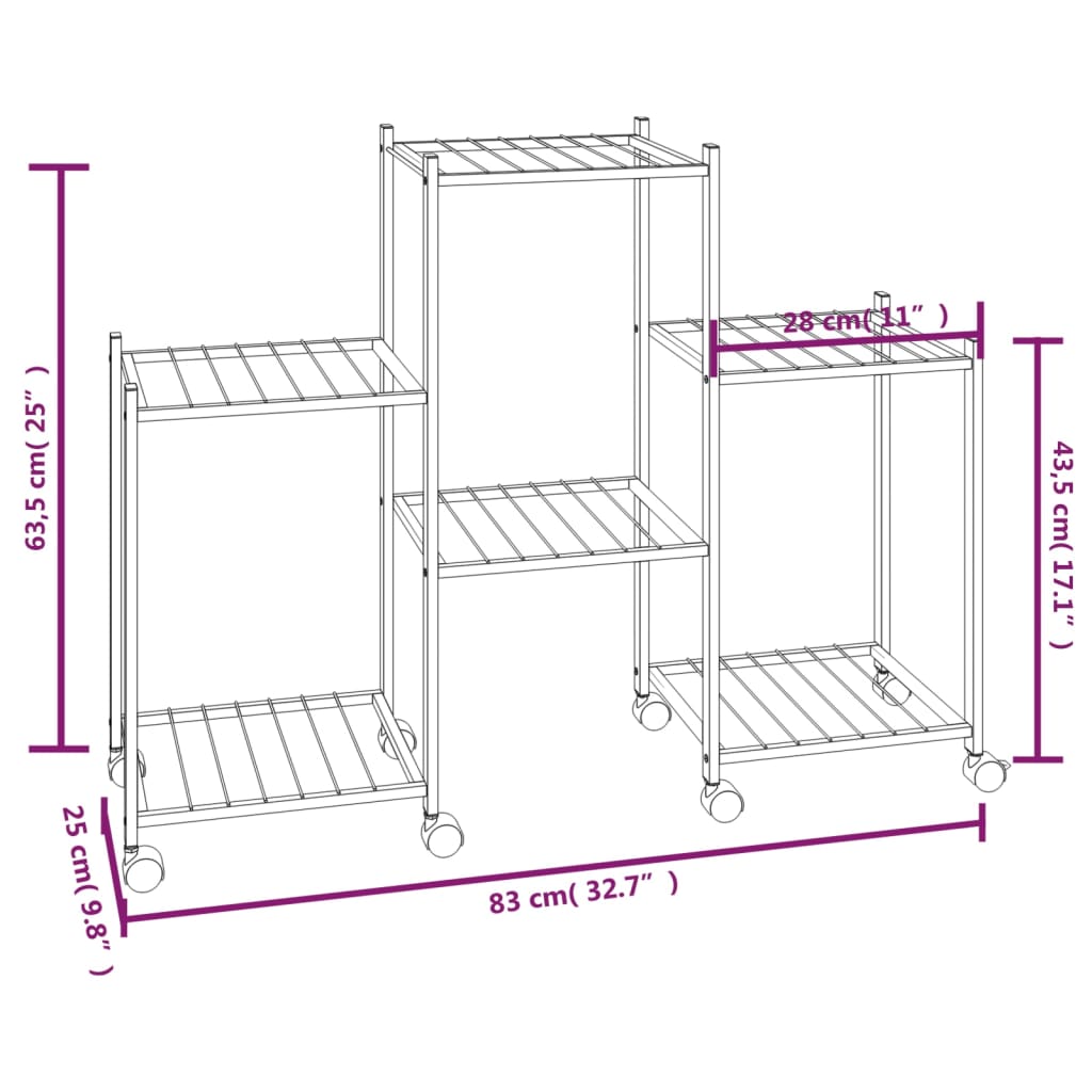 Portafiori con Ruote 83x25x63,5 cm Ferro Nero cod mxl 77695