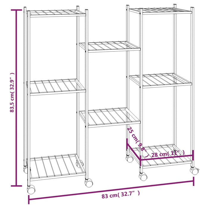 Portafiori con Ruote 83x25x83,5 cm Ferro Nero 343128