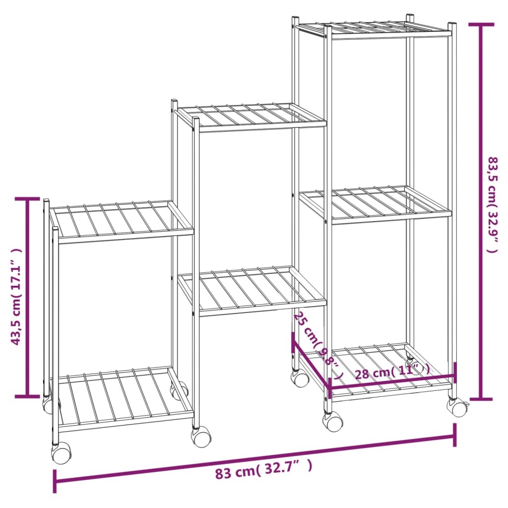 Portafiori con Ruote 83x25x83,5 cm Ferro Nero 343130