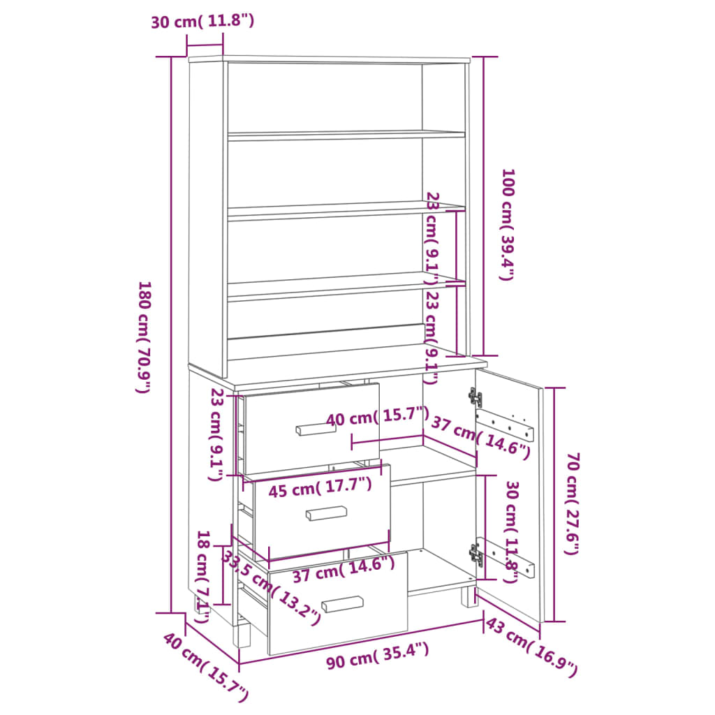 Credenza Alta in Legno Massello di Pino Grigia