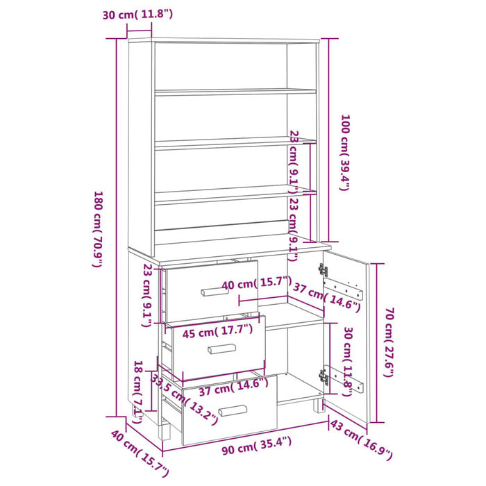 Credenza Alta in Legno Massello di Pino Grigia