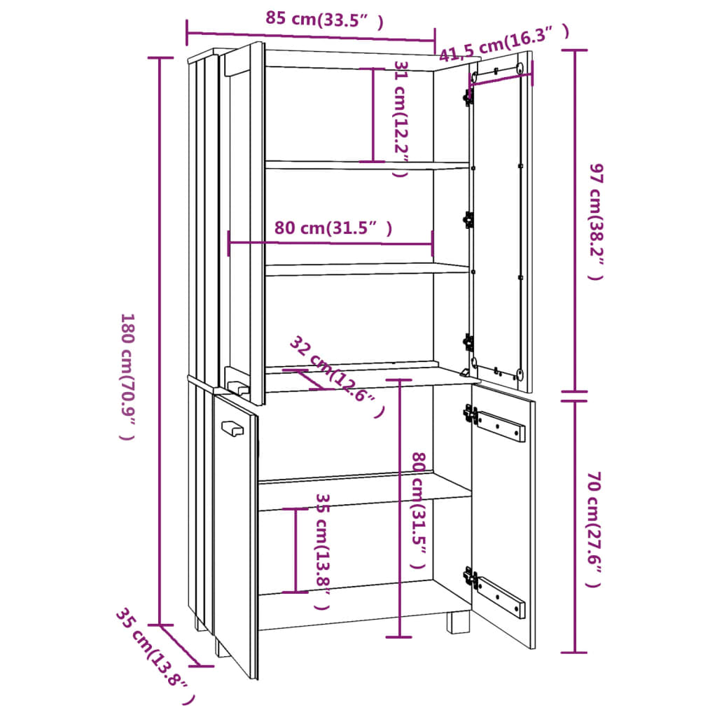 Credenza HAMAR in Legno Massello di Pino Grigio Scuro