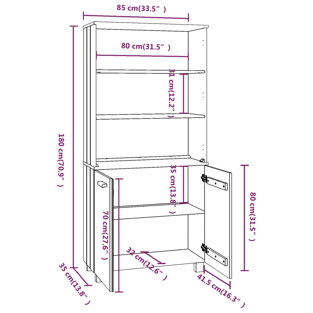 Credenza HAMAR in Legno Massello di Pino Grigio Scuro 3100932