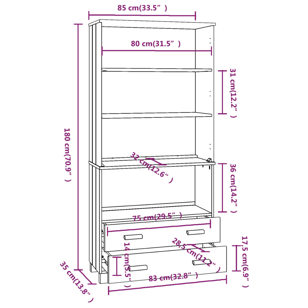 Credenza HAMAR in Legno Massello di Pino Grigio Scuro 3100936