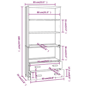 Credenza HAMAR in Legno Massello di Pino Grigio Scuro 3100936