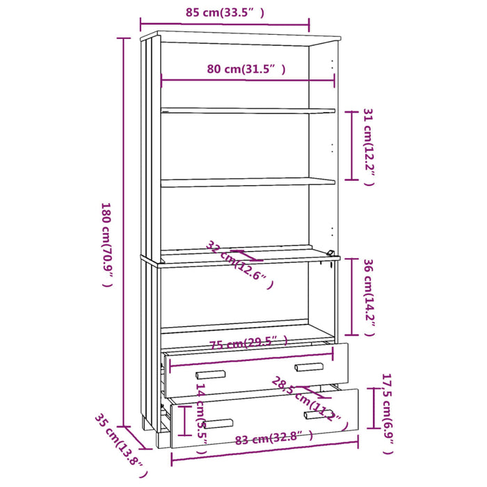 Credenza HAMAR in Legno Massello di Pino Grigio Scuro 3100936