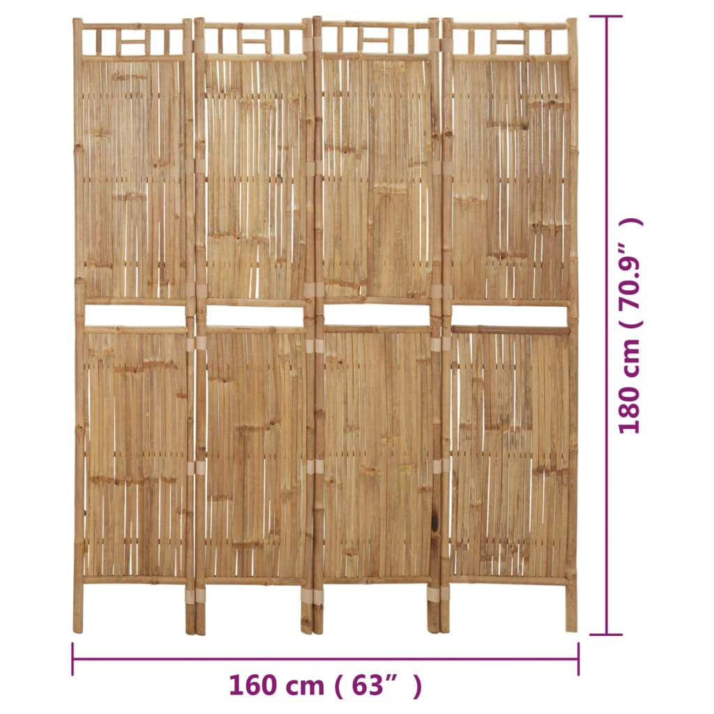 Paravento a 4 Pannelli in Bambù 160x180 cm 341749