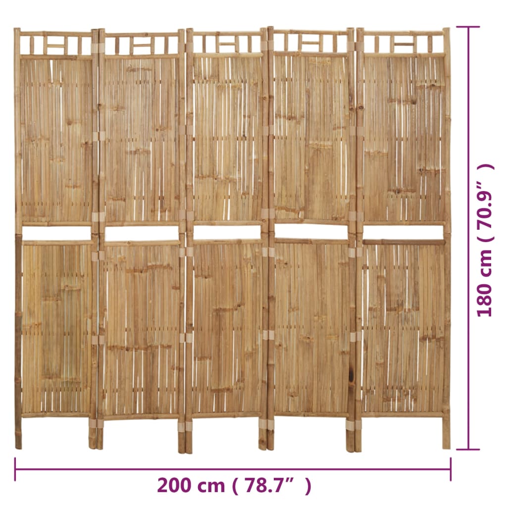 Paravento a 5 Pannelli in Bambù 200x180 cm 341750