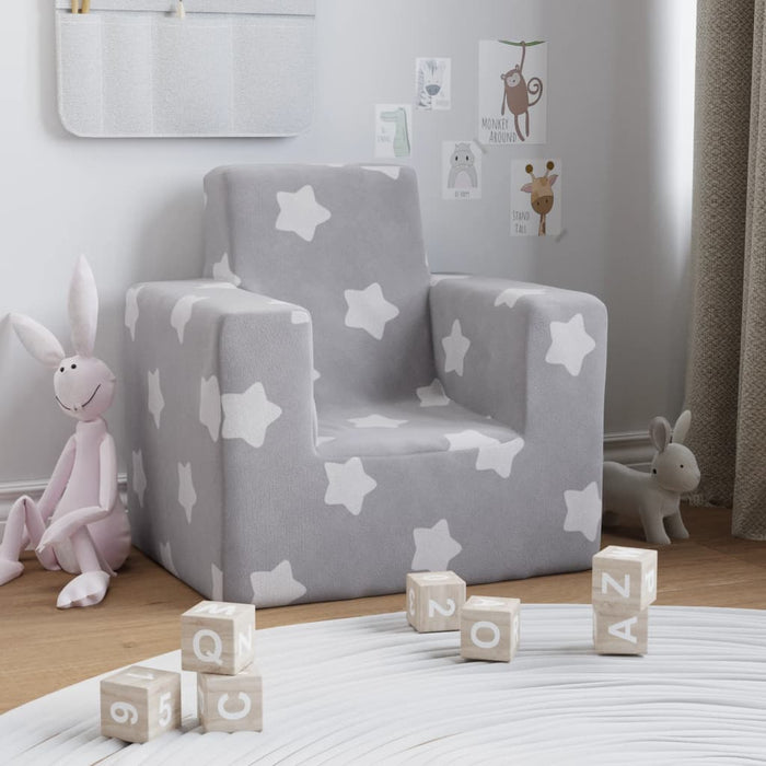 Divano per Bambini Grigio Chiaro con Stelle in Morbido Peluche 341833