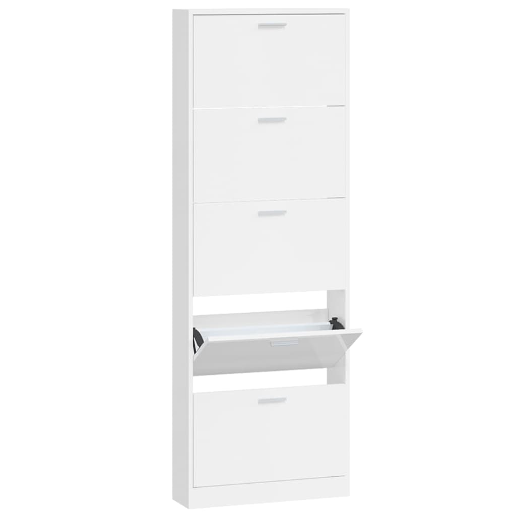 Scarpiera Bianco Lucido 59x17x169 cm in Legno Multistrato 342514