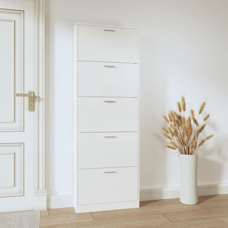 Scarpiera Bianco Lucido 59x17x169 cm in Legno Multistrato 342514