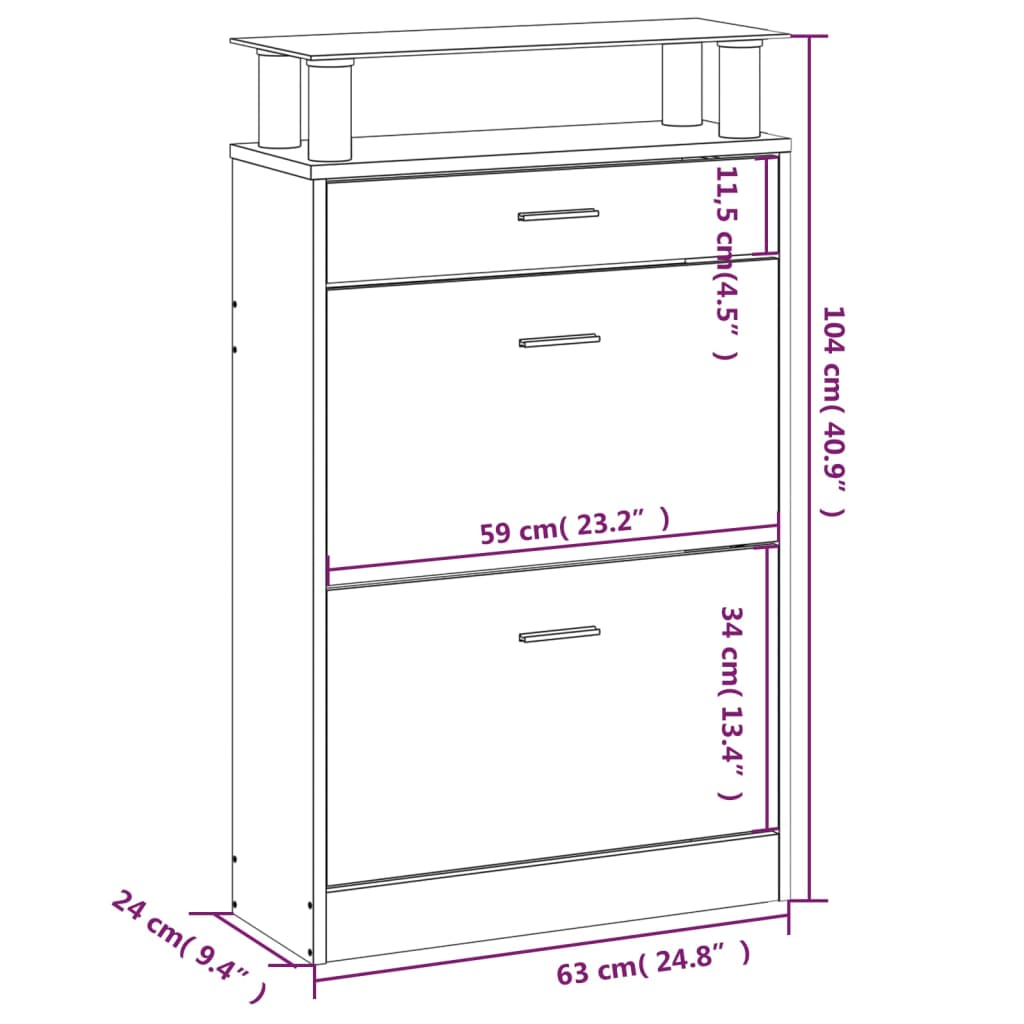 Scarpiera Nera 63x24x104 cm in Legno Multistrato 342564