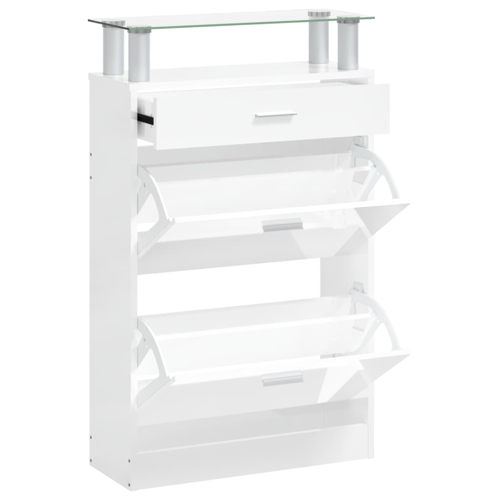 Scarpiera Bianco Lucido 63x24x104 cm in Legno Multistrato 342566