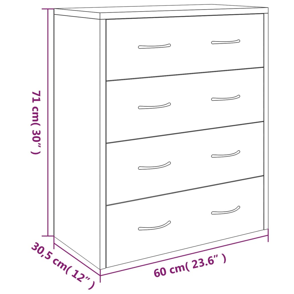 Credenza con 4 Cassetti 60x30,5x71 cm Nera 342577