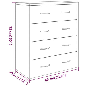 Credenza con 4 Cassetti 60x30,5x71 cm Rovere fumo 342580