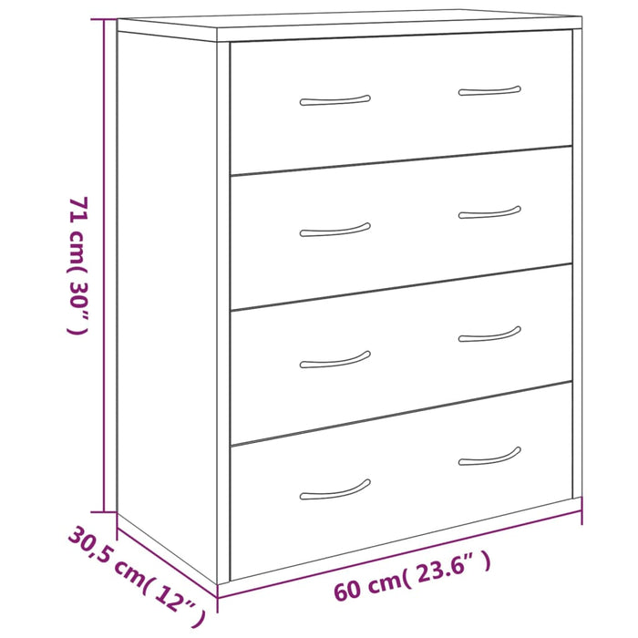 Credenza con 4 Cassetti 60x30,5x71 cm Rovere fumo 342580