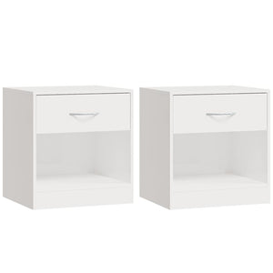 Comodini 2 pz con Cassetto in Bianco Lucido 342585