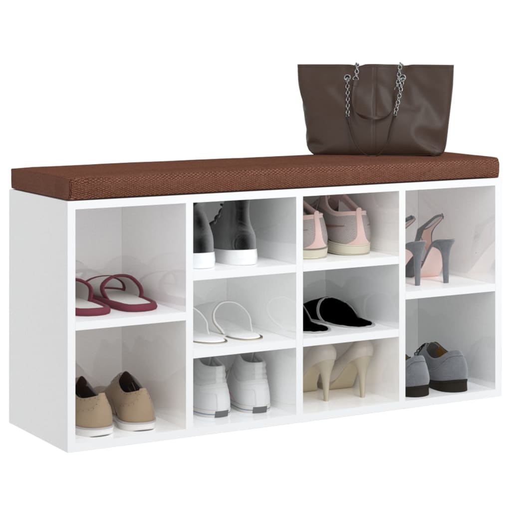 Panca Porta Scarpe Bianco Lucido 103x30x48 cm Legno Multistrato 342611