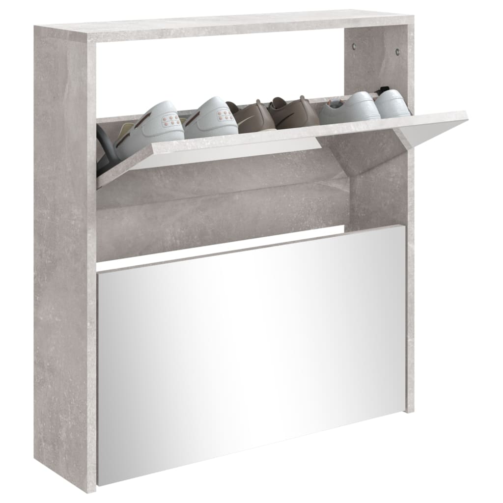 Scarpiera con Specchio a 2 Livelli Grigio cemento 63x17x67 cm 342630