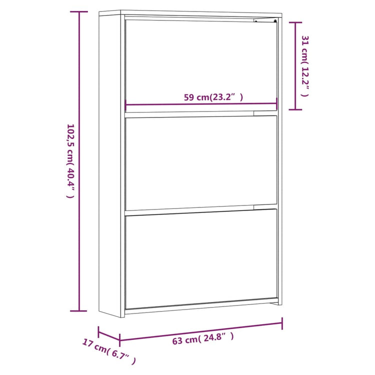 Scarpiera con Specchio a 3 Livelli Nera 63x17x102,5 cm 342635