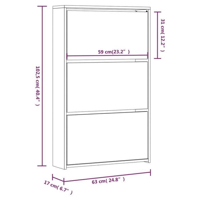 Scarpiera con Specchio a 3 Livelli Grigio cemento 63x17x102,5cm 342636