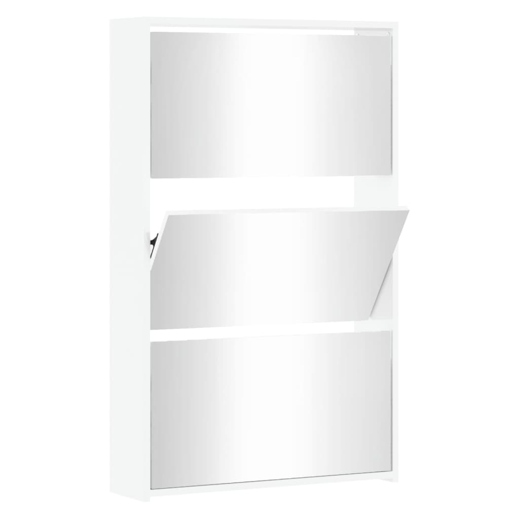 Scarpiera con Specchio a 3 Livelli Bianco Lucido 63x17x102,5 cm 342637