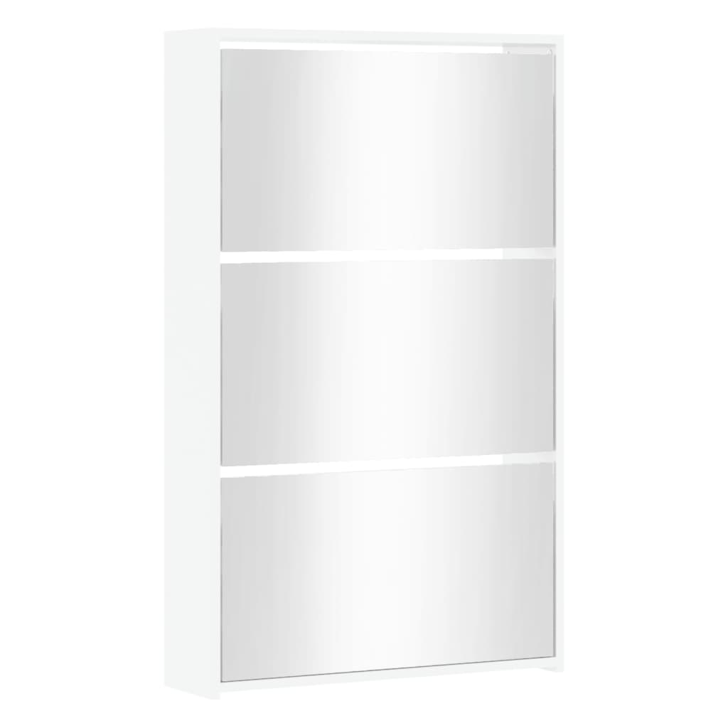 Scarpiera con Specchio a 3 Livelli Bianco Lucido 63x17x102,5 cm 342637