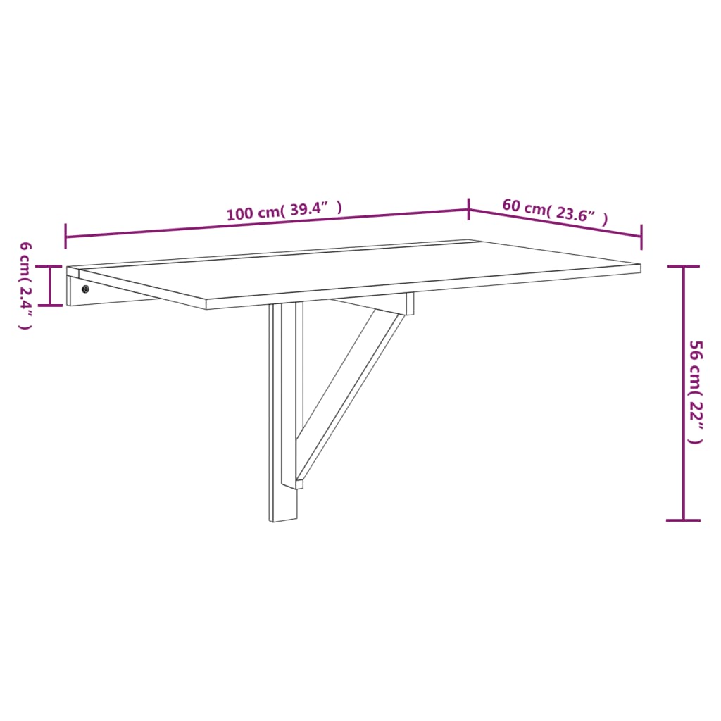 Tavolino Muro Pieghevole Bianco Lucido 100x60x56 cm Multistrato cod 10852