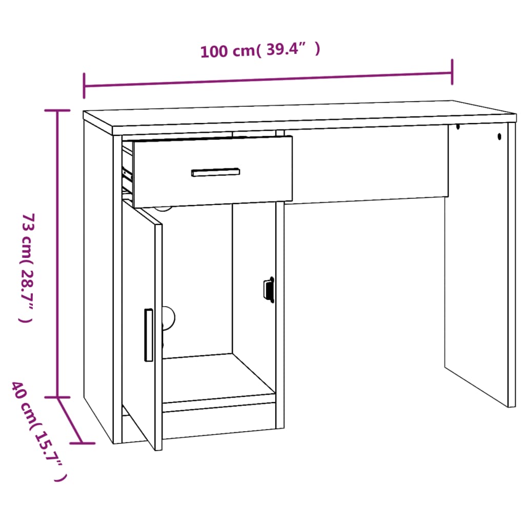 Scrivania Cassetto Grigio cemento 100x40x73cm Legno Multistrato 342654