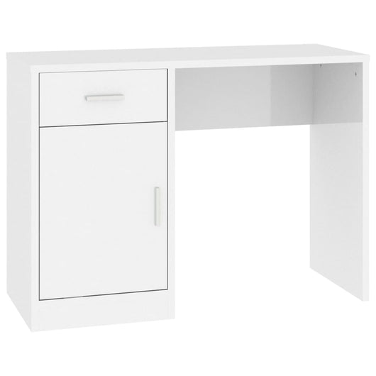 Scrivania Cassetto Bianco Lucido 100x40x73cm Legno Multistrato 342655