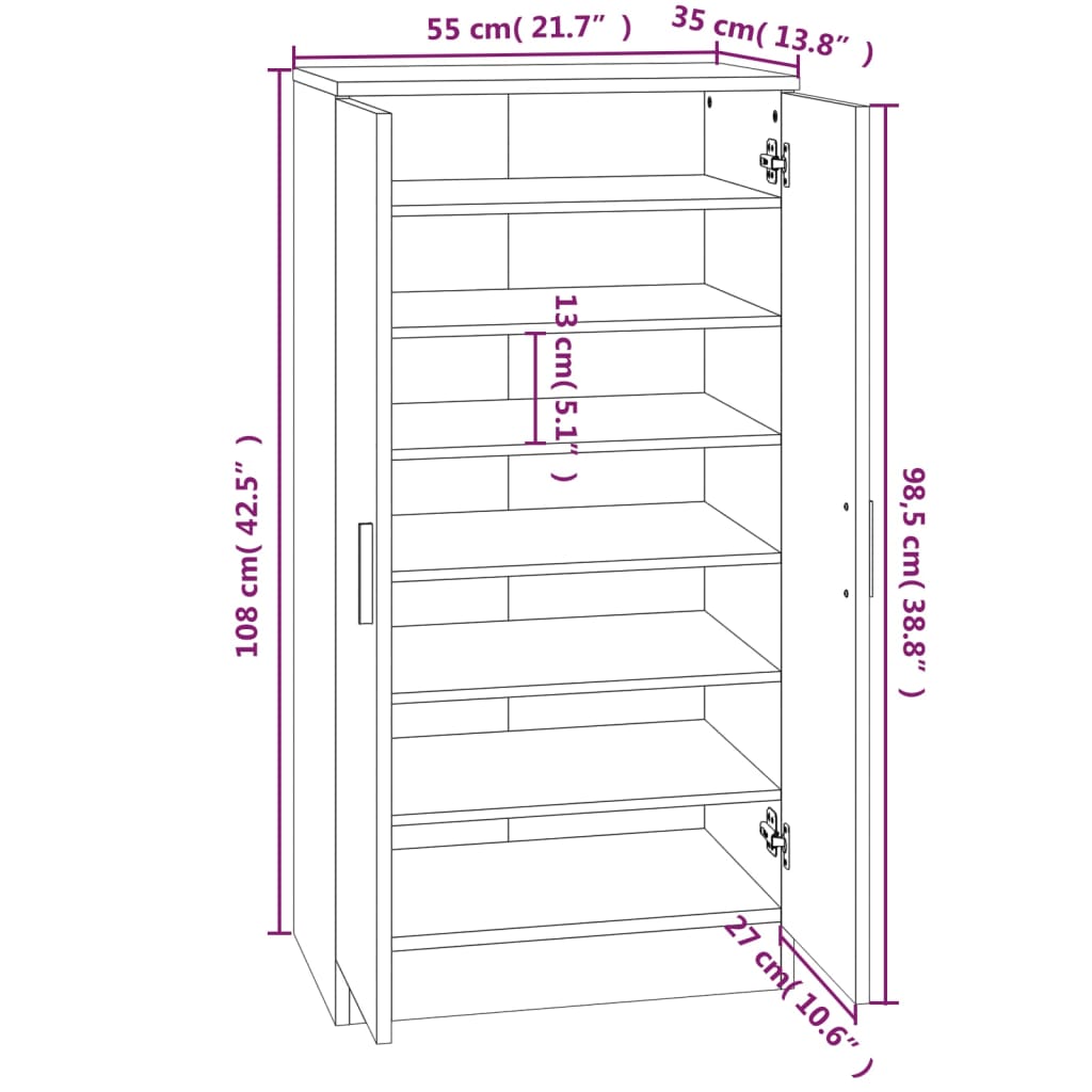 Scarpiera Bianco Lucido 55x35x108 cm in Legno Multistrato 342667