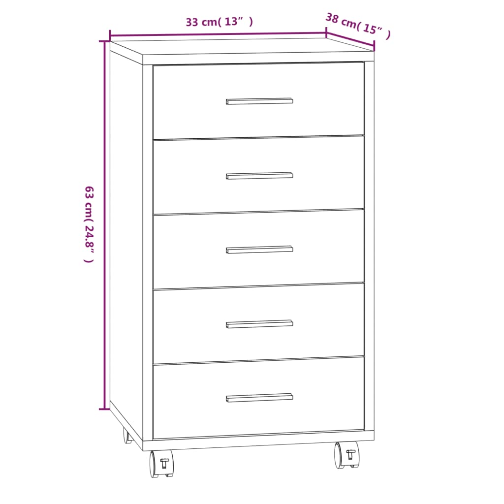 Cassettiera con Ruote Grigio Cemento in Legno Multistrato