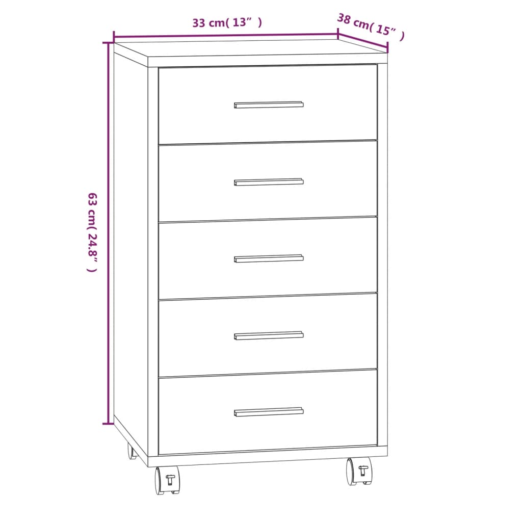 Cassettiera con Ruote rovere fumo in Legno Multistrato cod mxl 48804