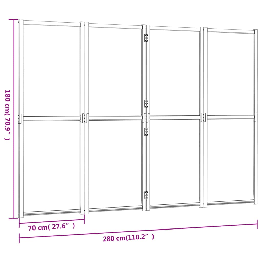 Paravento a 4 Pannelli Nero 280x180 cm 319180