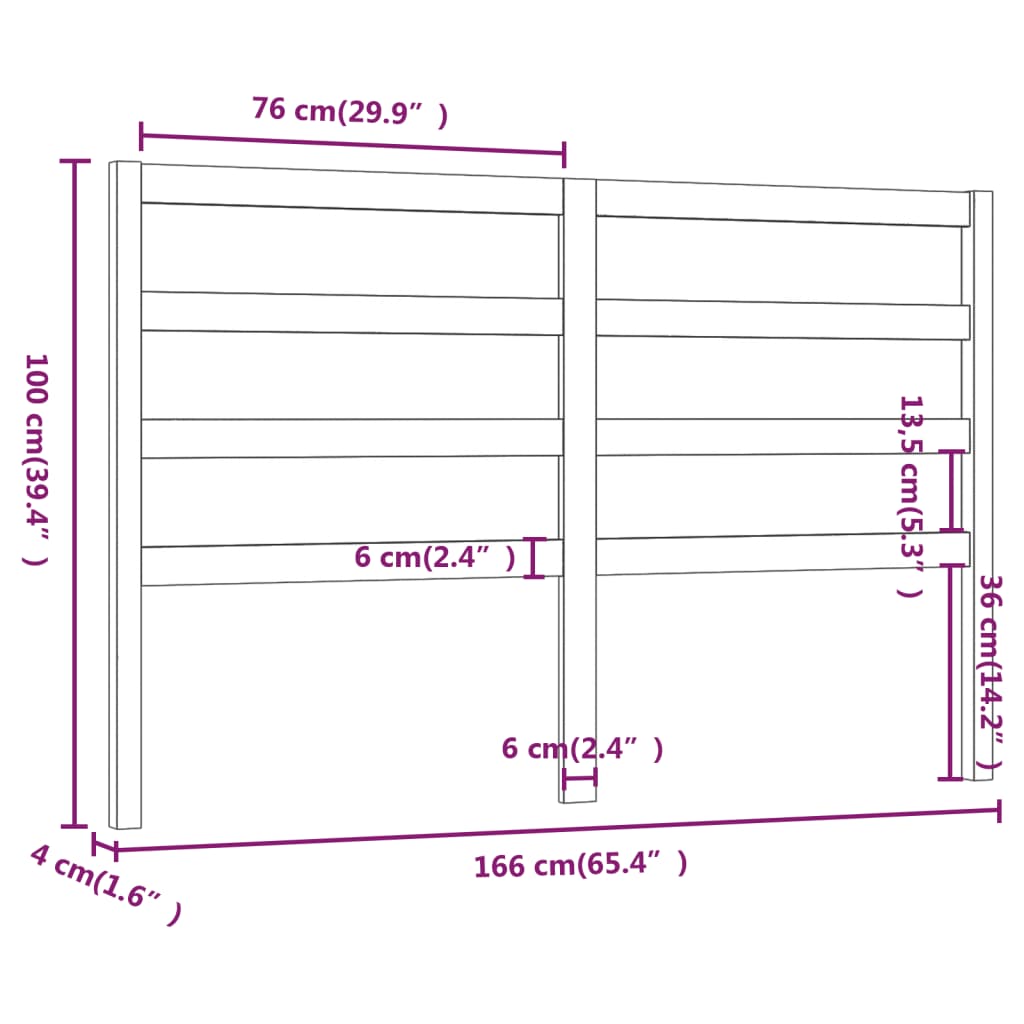 Testiera per Letto Nera 166x4x100 cm in Legno Massello di Pino cod mxl 48181