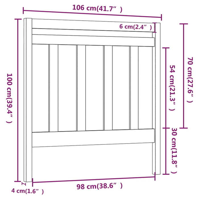 Testiera per Letto Bianca 106x4x100cm in Legno Massello di Pino cod 11461