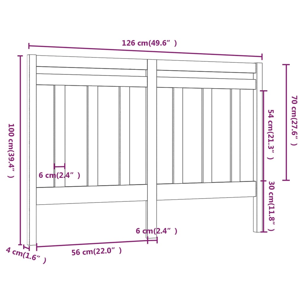 Testiera per Letto 126x4x100 cm in Legno Massello di Pino cod mxl 46871