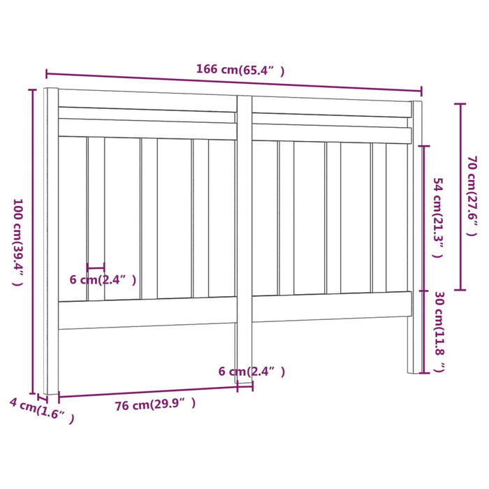 Testiera per Letto Miele 166x4x100 cm in Legno Massello di Pino 817803