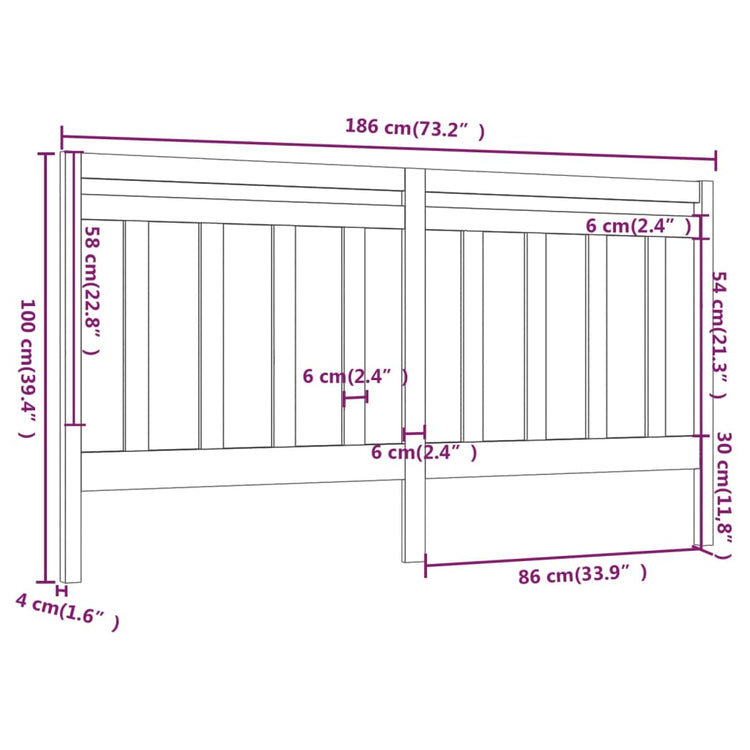 Testiera per Letto 186x4x100 cm in Legno Massello di Pino cod mxl 47887