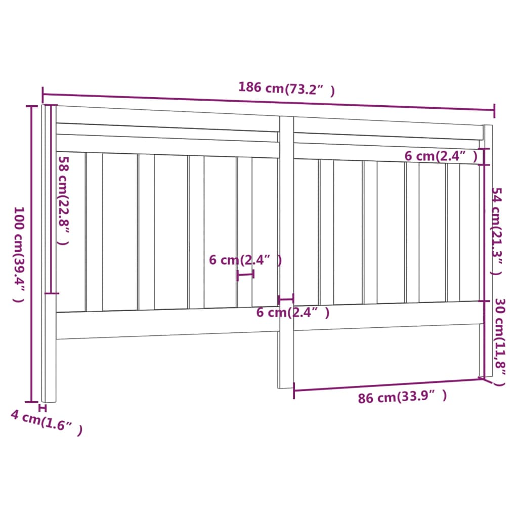 Testiera per Letto 186x4x100 cm in Legno Massello di Pino 817805