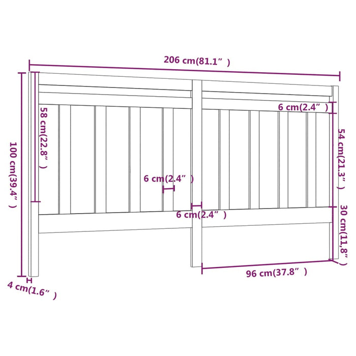 Testiera per Letto Bianca 206x4x100 cm Legno Massello di Pino cod mxl 46188