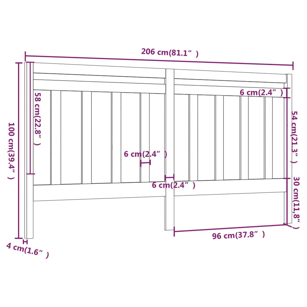 Testiera per Letto Nera 206x4x100 cm in Legno Massello di Pino cod mxl 47167