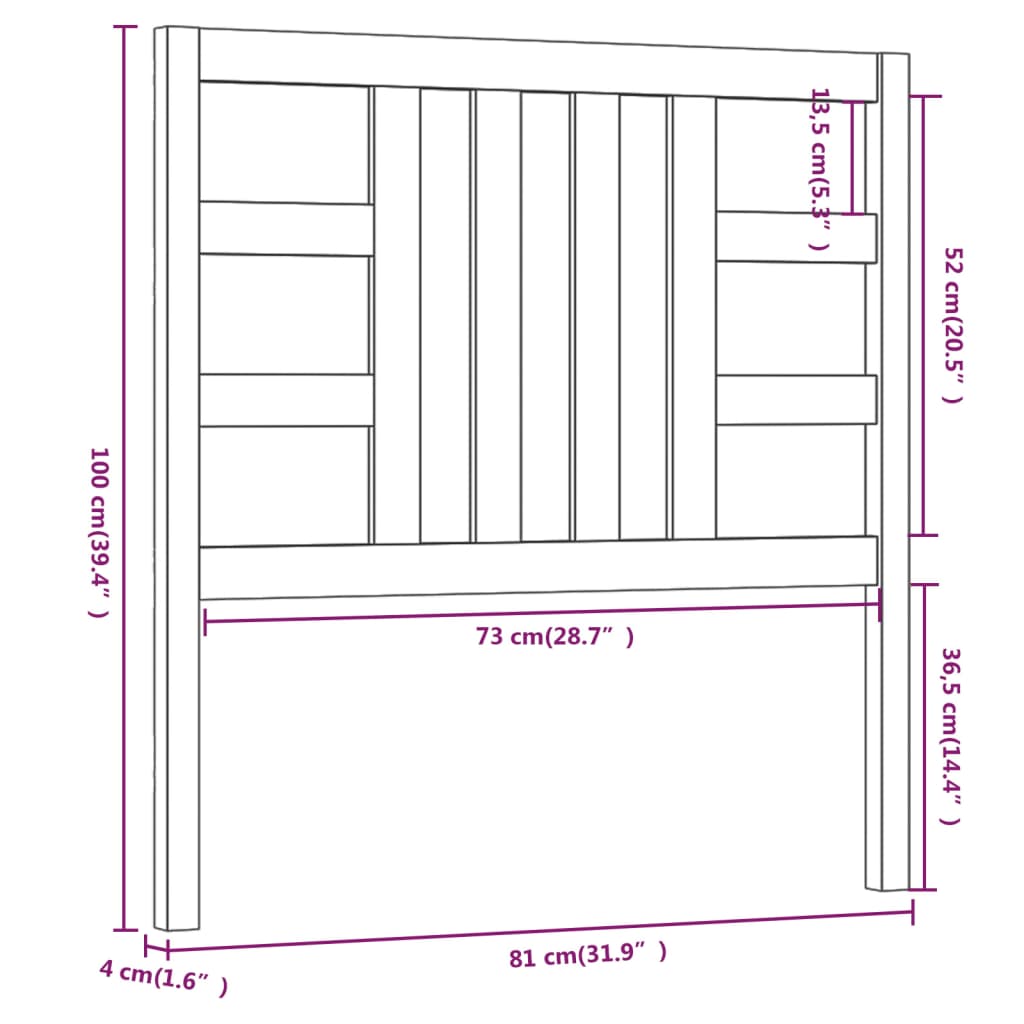 Testiera per Letto Nera 81x4x100 cm in Legno Massello di Pino cod mxl 37819