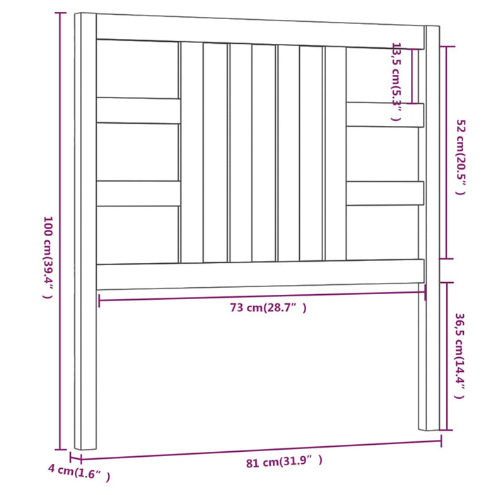 Testiera per Letto Nera 81x4x100 cm in Legno Massello di Pino cod mxl 37819