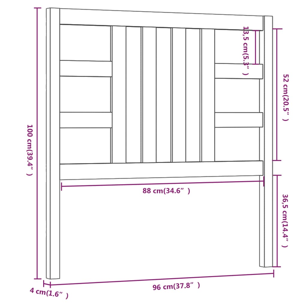 Testiera per Letto 96x4x100 cm in Legno Massello di Pino cod mxl 46306