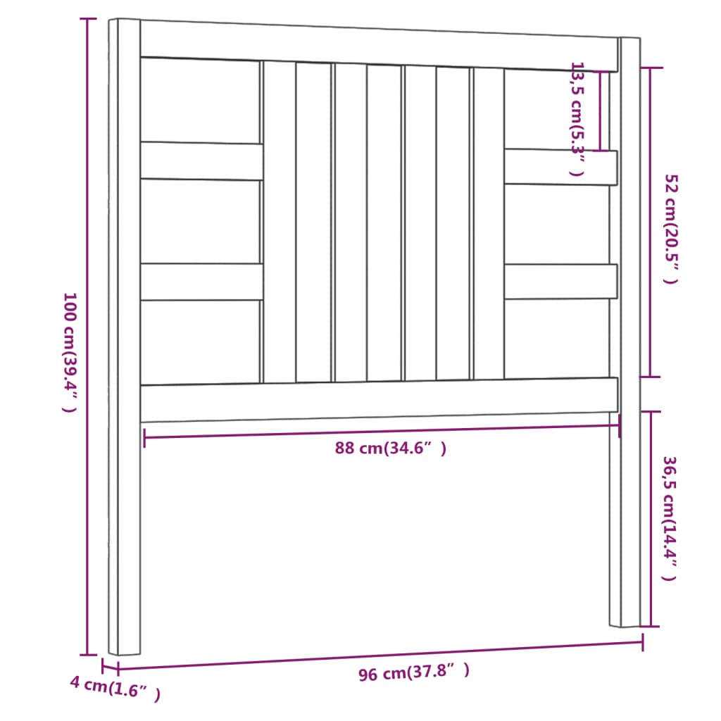 Testiera per Letto Bianca 96x4x100 cm in Legno Massello di Pino cod mxl 48885