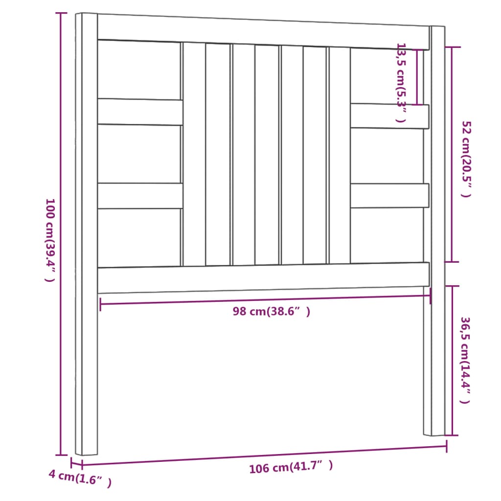 Testiera per Letto Bianca 106x4x100 cm Legno Massello di Pino cod mxl 48554