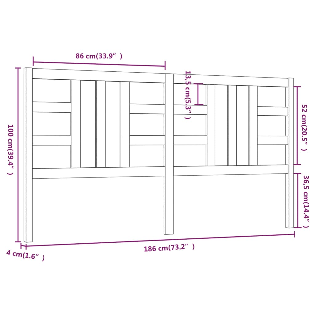 Testiera per Letto Grigia 186x4x100cm in Legno Massello di Pino cod mxl 46375